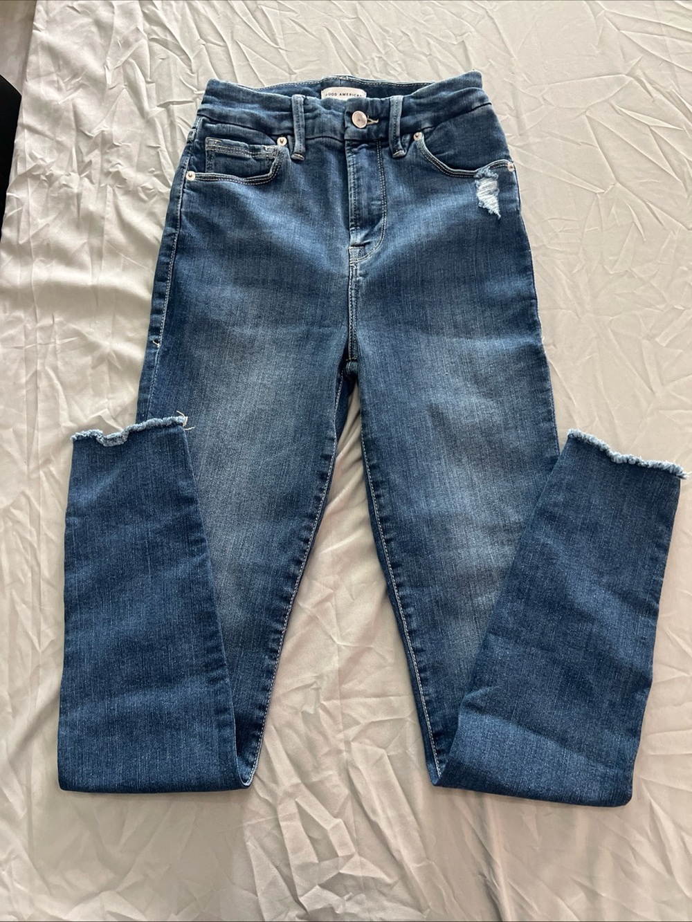 Good American Women's Jeans 0/25 Skinny High Rise Good Legs Slimming  Frayed
